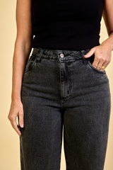 Calça Jeans Preta Pantalona Feminina Camille