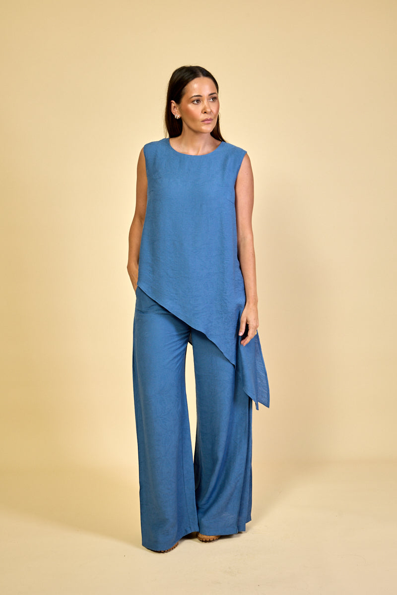 Calça Pantalona em Jacquard Feminina Marine - Azul