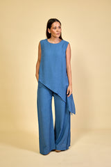 Calça Pantalona em Jacquard Feminina Marine - Azul