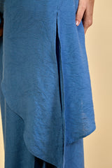 Regata Feminina Assimétrica em Jacquard Marine - Azul