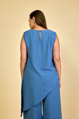 Regata Feminina Assimétrica em Jacquard Marine - Azul