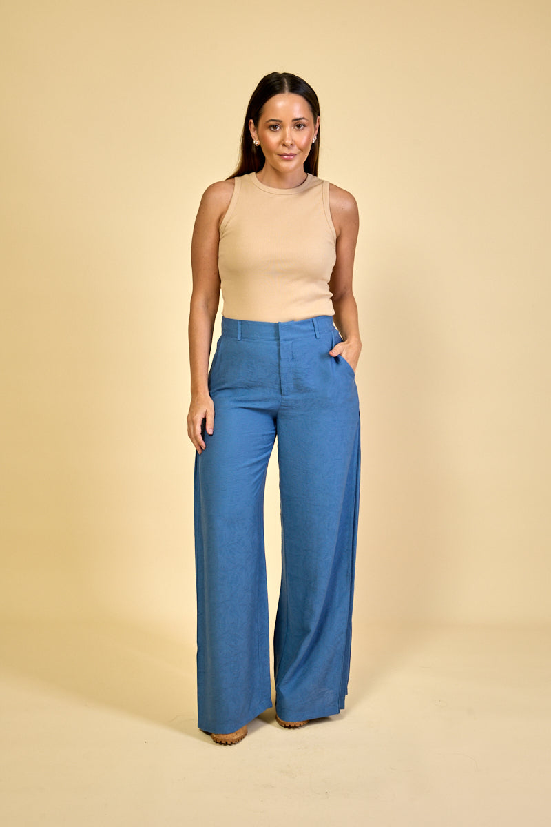 Calça Pantalona em Jacquard Feminina Marine - Azul