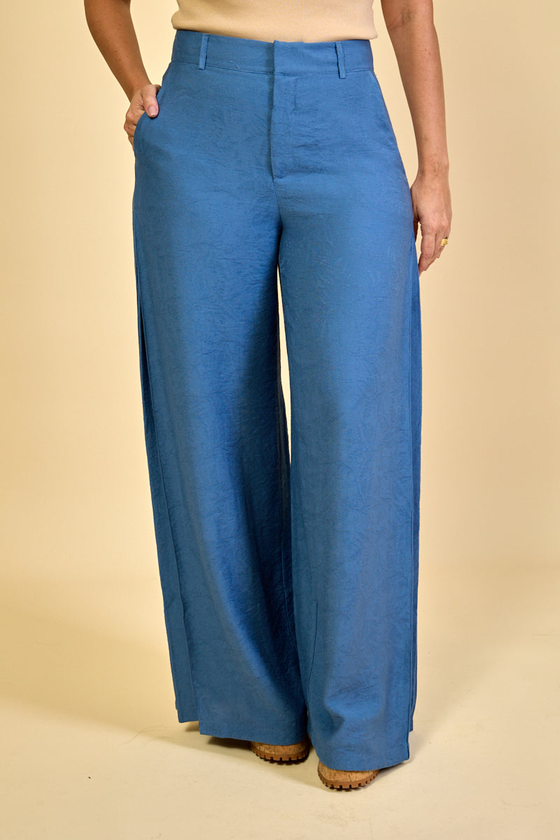 Calça Pantalona em Jacquard Feminina Marine - Azul