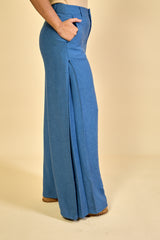 Calça Pantalona em Jacquard Feminina Marine - Azul