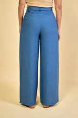 Calça Pantalona em Jacquard Feminina Marine - Azul