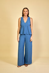 Blusa Feminina em Jacquard Decote V Marine - Azul