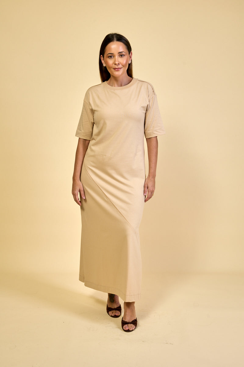 Vestido Longo Algodão com Elastano Hana - Bege