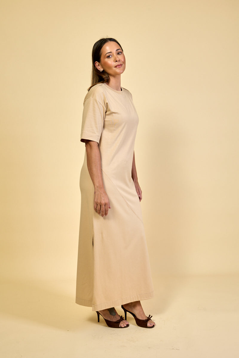 Vestido Longo Algodão com Elastano Hana - Bege