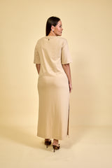 Vestido Longo Algodão com Elastano Hana - Bege