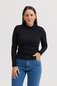 Blusa Feminina de Renda Manga Longa Kate - Preta
