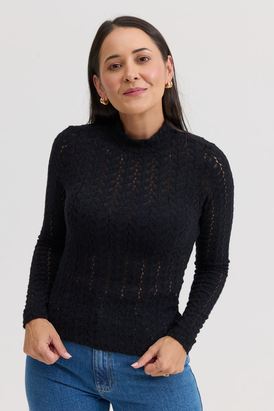 Blusa Feminina de Renda Manga Longa Kate - Preta