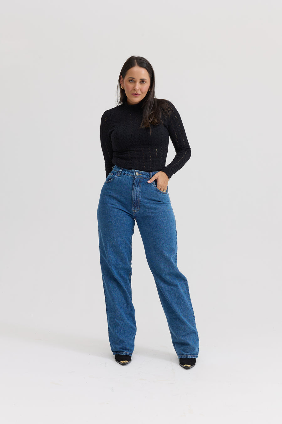 Blusa Feminina de Renda Manga Longa Kate - Preta