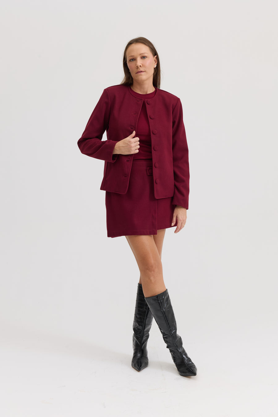 Saia Feminina Assimétrica de Lã Batida Angélica - Vinho