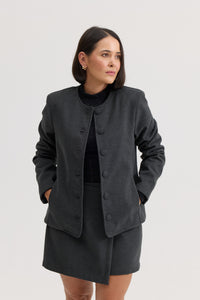 Saia Feminina Assimétrica de Lã Batida Angélica - Cinza