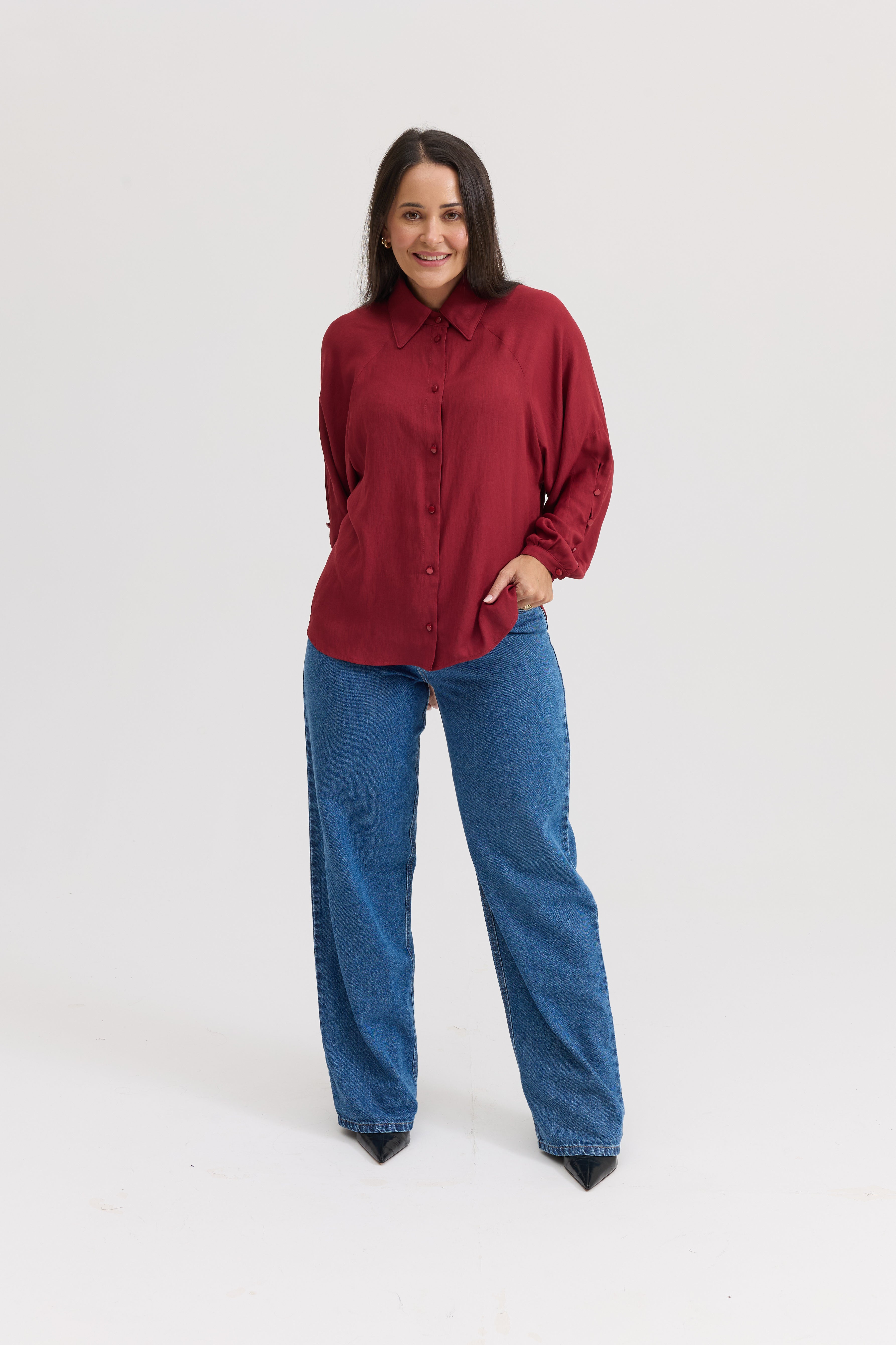 Camisa Feminina Drapeada Dalila - Vinho