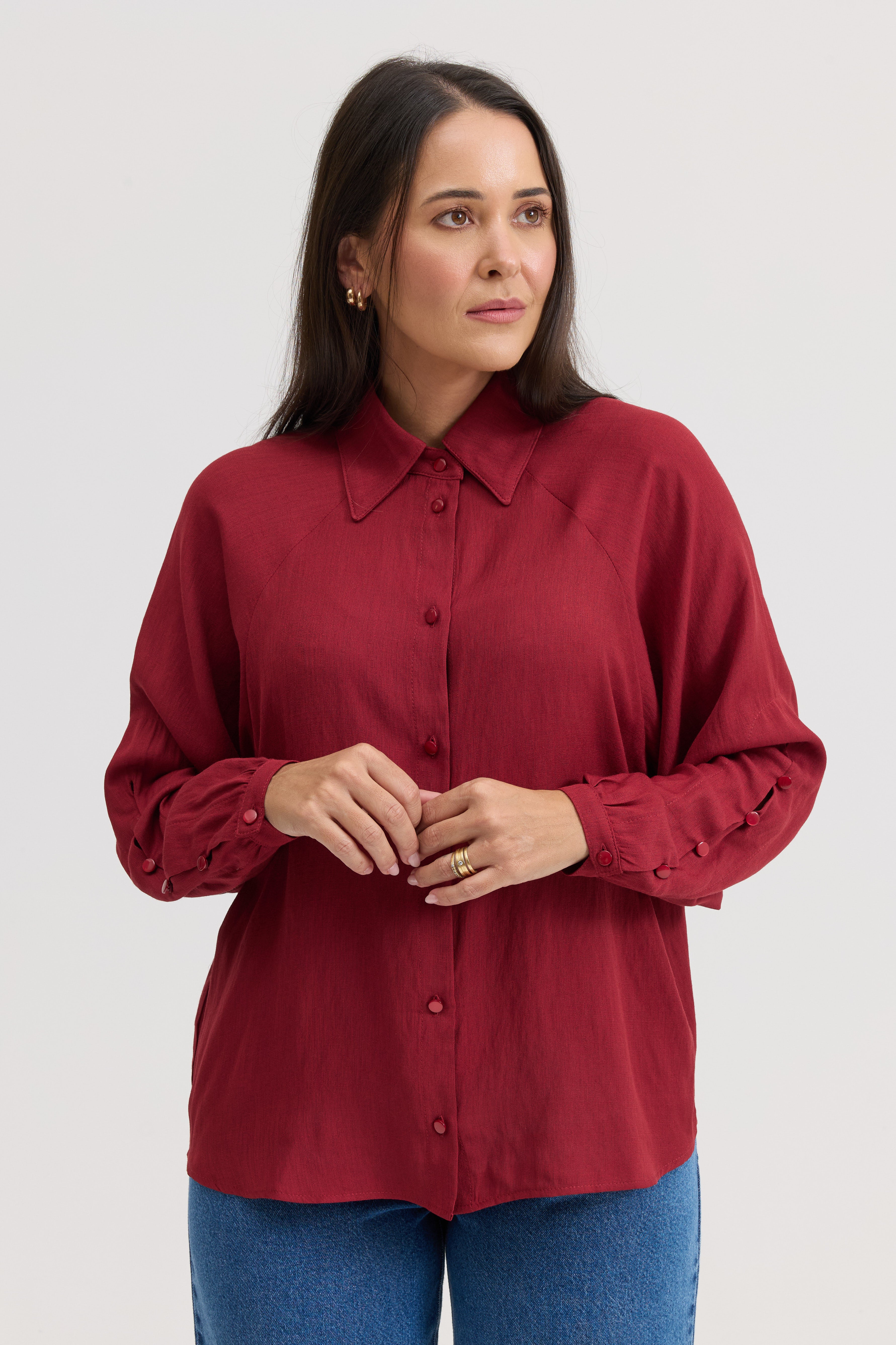 Camisa Feminina Drapeada Dalila - Vinho