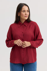Camisa Feminina Drapeada Dalila - Vinho