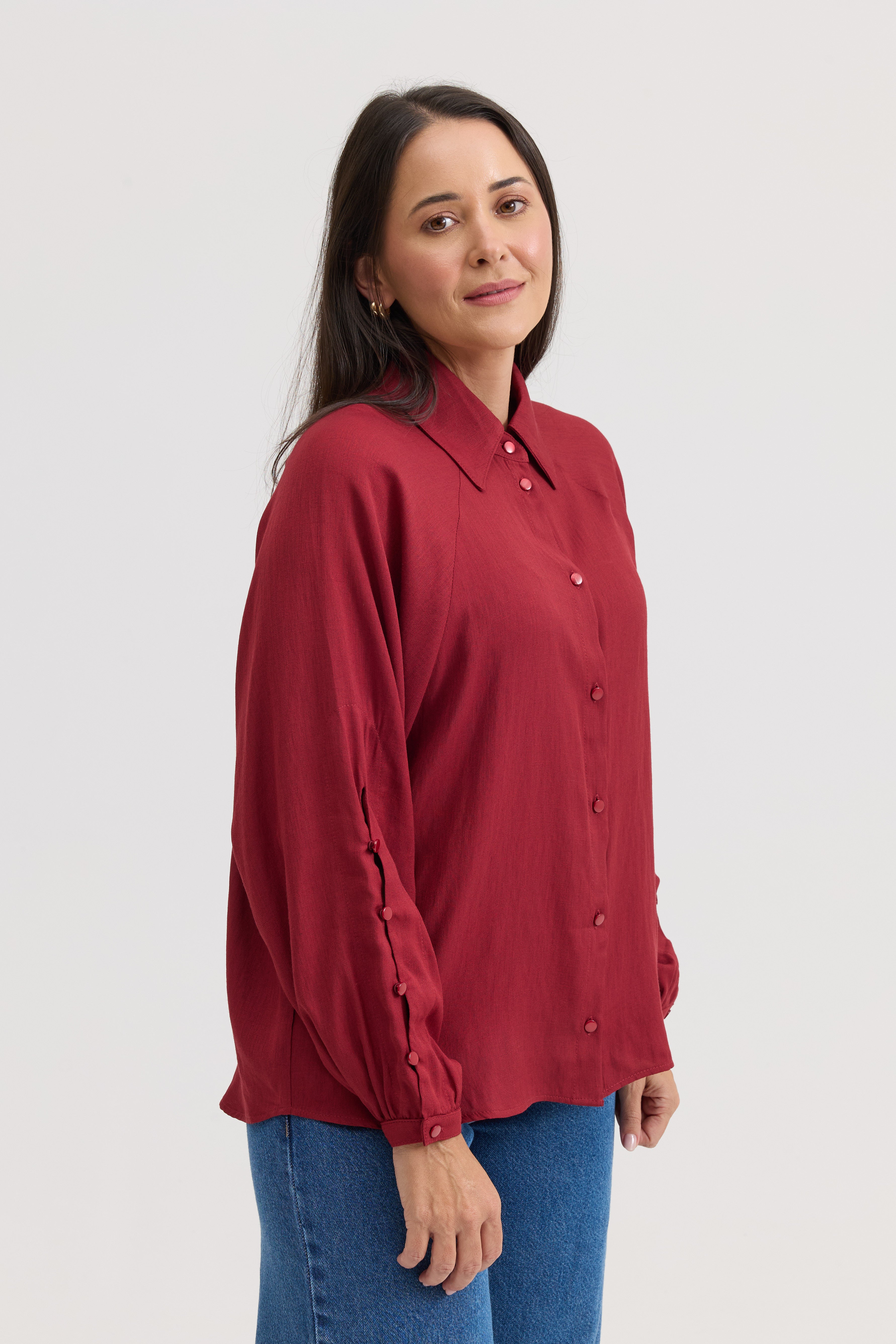 Camisa Feminina Drapeada Dalila - Vinho