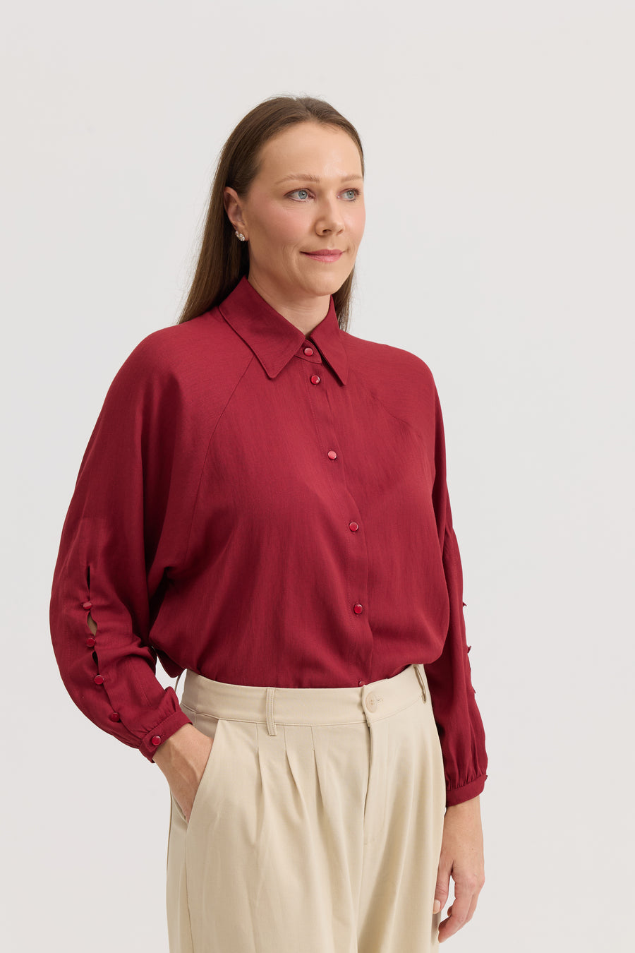 Camisa Feminina Drapeada Dalila - Vinho