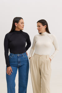 Blusa Manga Longa Gola Alta Malha Modal Melissa - Preta