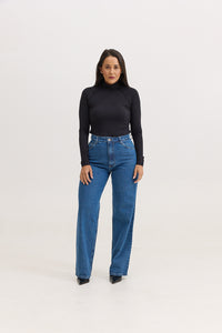 Blusa Manga Longa Gola Alta Malha Modal Melissa - Preta
