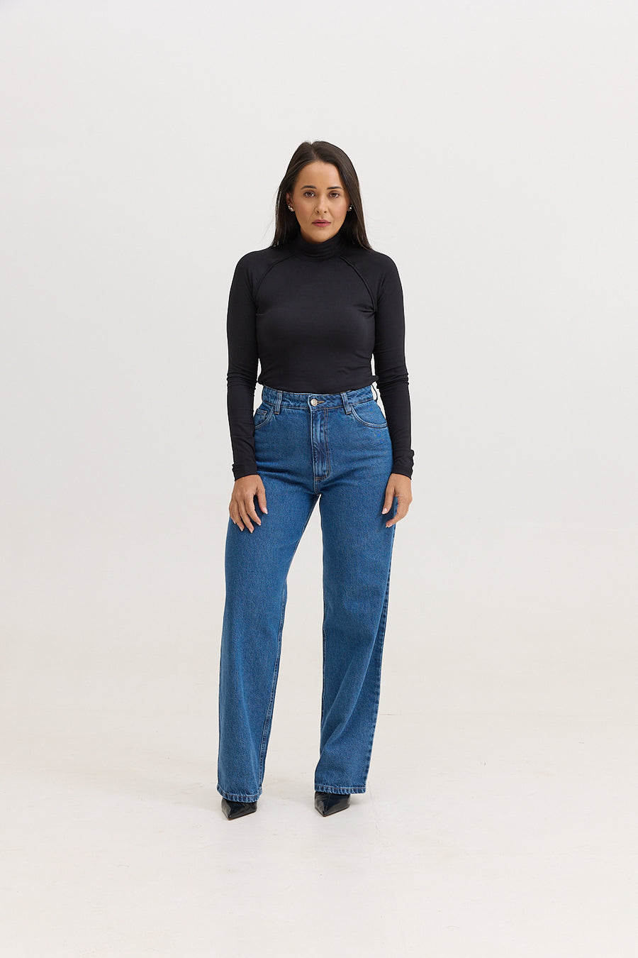 Blusa Manga Longa Gola Alta Malha Modal Melissa - Preta
