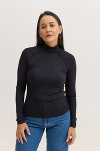 Blusa Manga Longa Gola Alta Malha Modal Melissa - Preta