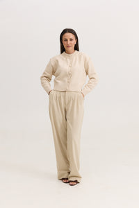 Casaco de Tricot com Botões Feminino Charlotte - Bege
