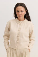 Casaco de Tricot com Botões Feminino Charlotte - Bege