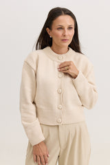 Casaco de Tricot com Botões Feminino Charlotte - Bege
