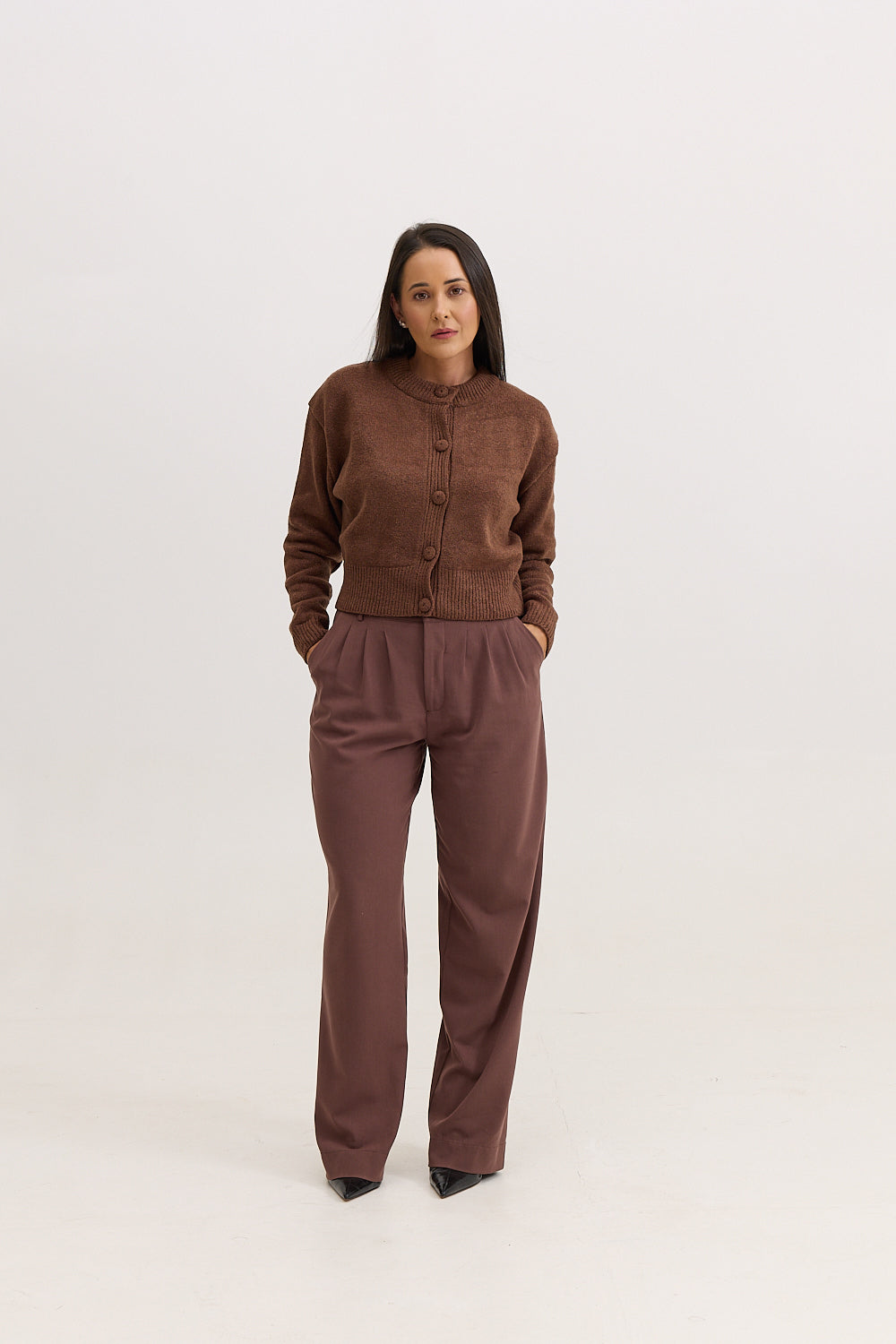 Casaco de Tricot com botões Feminino Charlotte - Marrom