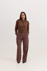 Casaco de Tricot com botões Feminino Charlotte - Marrom