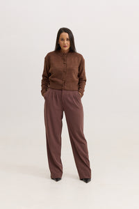 Casaco de Tricot com botões Feminino Charlotte - Marrom