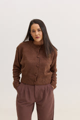 Casaco de Tricot com botões Feminino Charlotte - Marrom