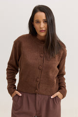 Casaco de Tricot com botões Feminino Charlotte - Marrom