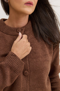 Casaco de Tricot com botões Feminino Charlotte - Marrom