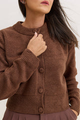 Casaco de Tricot com botões Feminino Charlotte - Marrom