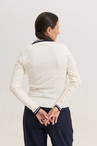 Blusa de Tricot Feminina com Gola Polo Nency - Off White com Marinho