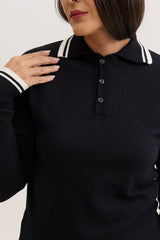 Blusa de Tricot Feminina com Gola Polo Nency - Preta com Off White