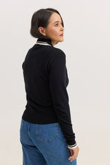 Blusa de Tricot Feminina com Gola Polo Nency - Preta com Off White