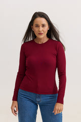 Blusa Feminina em Malha de Viscose Manga Longa Adriana - Vinho