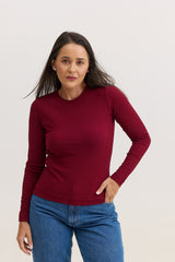 Blusa Feminina em Malha de Viscose Manga Longa Adriana - Vinho