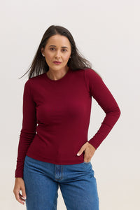 Blusa Feminina em Malha de Viscose Manga Longa Adriana - Vinho