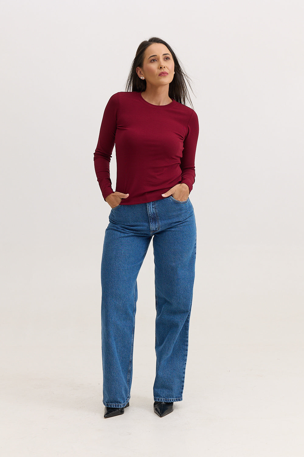 Blusa Feminina em Malha de Viscose Manga Longa Adriana - Vinho