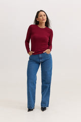 Blusa Feminina em Malha de Viscose Manga Longa Adriana - Vinho