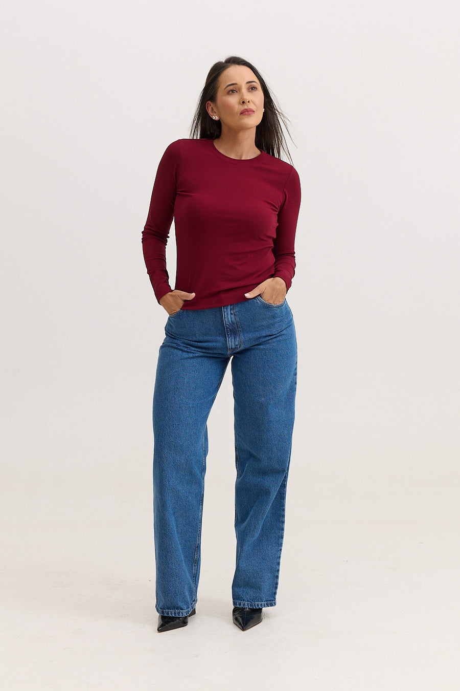 Blusa Feminina em Malha de Viscose Manga Longa Adriana - Vinho