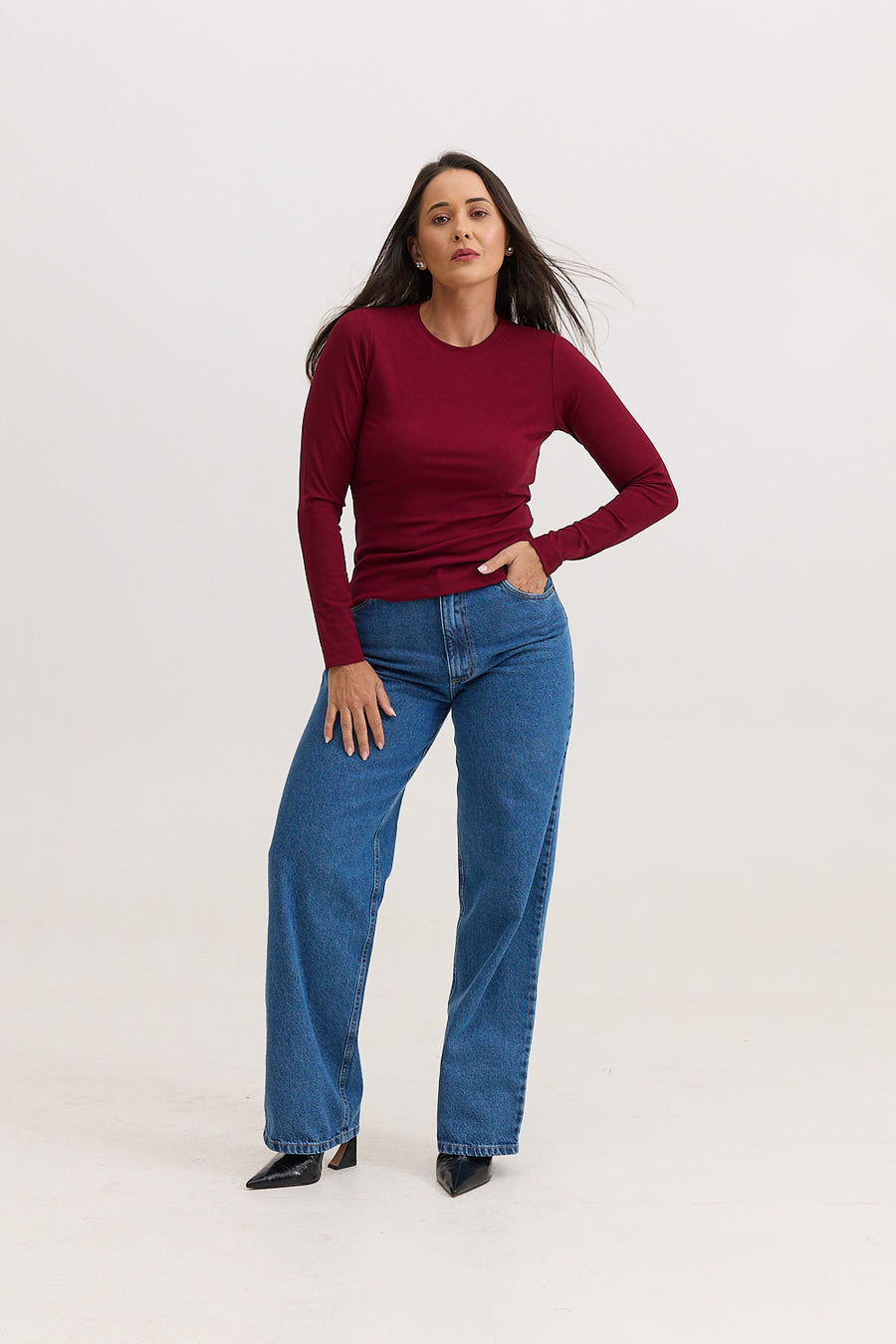Blusa Feminina em Malha de Viscose Manga Longa Adriana - Vinho
