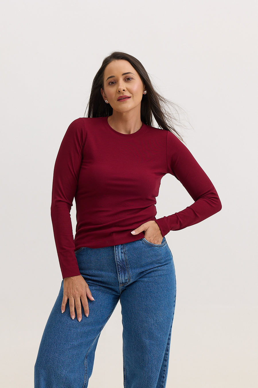Blusa Feminina em Malha de Viscose Manga Longa Adriana - Vinho