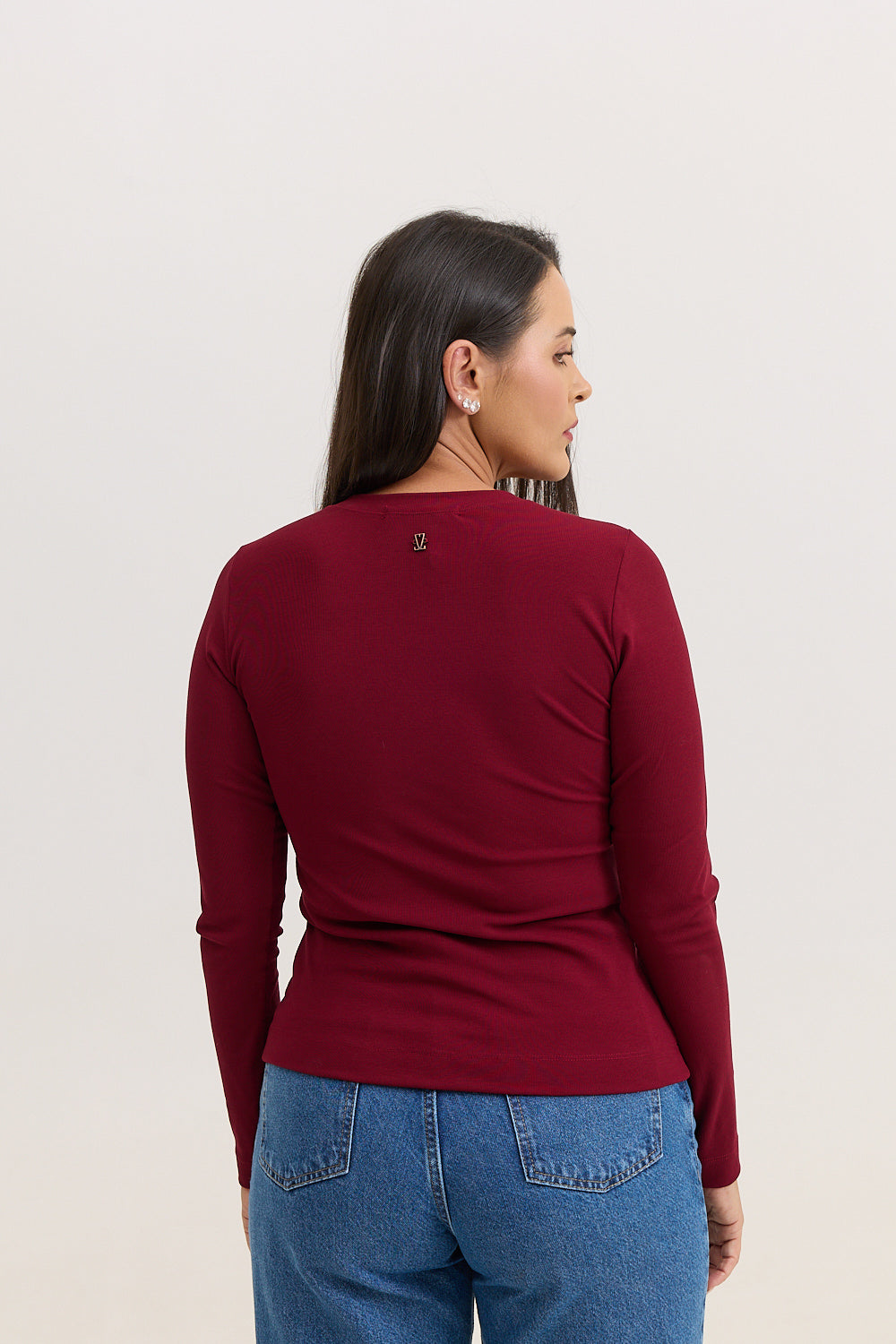 Blusa Feminina em Malha de Viscose Manga Longa Adriana - Vinho