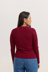 Blusa Feminina em Malha de Viscose Manga Longa Adriana - Vinho